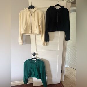 Magnolia Boutique- Bundle of Cozy Zip-Up Hoodies in Cream, Black, and Green